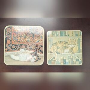 Iconic Vintage Kitty Cat Nesting Tins Lowell Herrero 1982 Cat On Bookcase/Rug